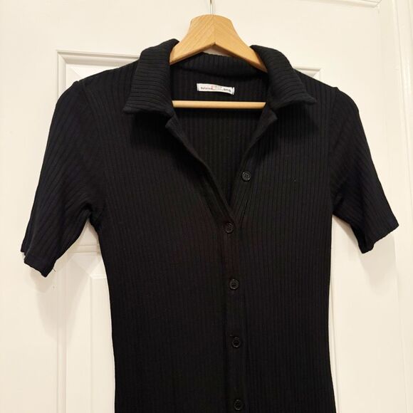 Reformation Black Betty Dress Size Small Ribbed Button Front Stretch - Picture 6 of 11